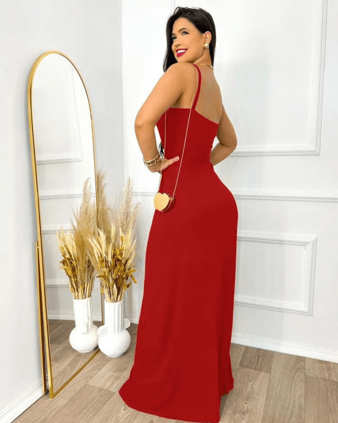Vestido Longo Midi Alça Fina Vermelho
