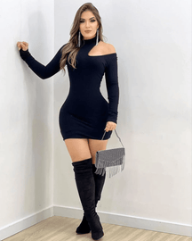 Vestido Preto Manga Longa