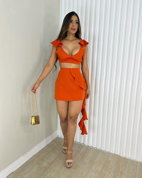 Conjunto Laranja Top e Saia